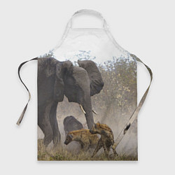 Фартук кулинарный Гиены охотятся на слона, цвет: 3D-принт