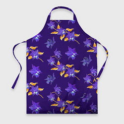 Фартук кулинарный Цветы Фиолетовые Ирисы На Синем Фоне, цвет: 3D-принт