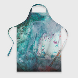 Фартук кулинарный Абстрактные краски на холсте - Голубой, цвет: 3D-принт