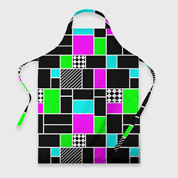 Фартук кулинарный Неоновый геометрический узор на черном, цвет: 3D-принт