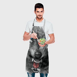 Фартук кулинарный Агрессивный волк с синими глазами, цвет: 3D-принт — фото 2