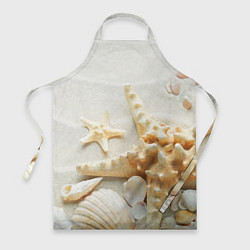 Фартук кулинарный Морские звёзды и ракушки на океанском берегу, цвет: 3D-принт
