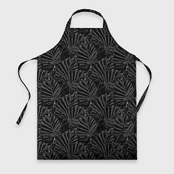 Фартук кулинарный Белые контуры тропических листьев на черном, цвет: 3D-принт