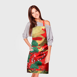 Фартук кулинарный Японский пейзаж на красном, цвет: 3D-принт — фото 2