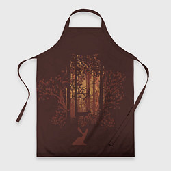 Фартук кулинарный Осенний лес внутри силуэта совы, цвет: 3D-принт