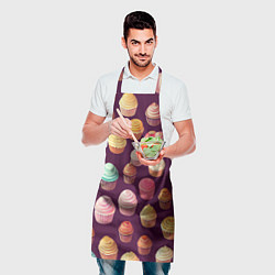 Фартук кулинарный Много нарисованных капкейков, цвет: 3D-принт — фото 2