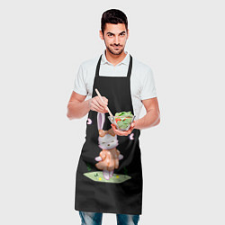 Фартук кулинарный Крольчонок С Бантиком На Чёрном Фоне, цвет: 3D-принт — фото 2