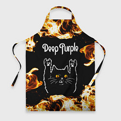 Фартук кулинарный Deep Purple рок кот и огонь, цвет: 3D-принт