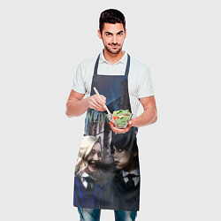 Фартук кулинарный Уэнсдей Аддамс, Энид Синклер на фоне замка, цвет: 3D-принт — фото 2