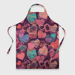 Фартук кулинарный Узор из разных сердец, цвет: 3D-принт