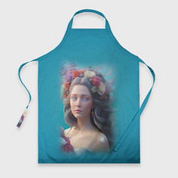 Фартук кулинарный Цветочный портрет женщины с голубыми глазами, цвет: 3D-принт