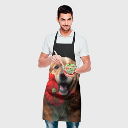 Фартук кулинарный Золотистый ретривер с цветами, цвет: 3D-принт — фото 2