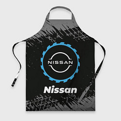 Фартук кулинарный Nissan в стиле Top Gear со следами шин на фоне, цвет: 3D-принт