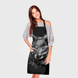 Фартук кулинарный Волк в черно-белом орнаменте, цвет: 3D-принт — фото 2