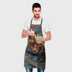 Фартук кулинарный Морда лисы на фрактальных узорах, цвет: 3D-принт — фото 2