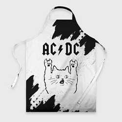Фартук кулинарный AC DC рок кот на светлом фоне, цвет: 3D-принт