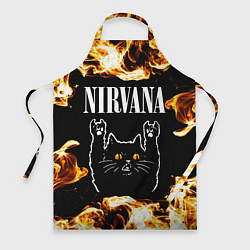 Фартук кулинарный Nirvana рок кот и огонь, цвет: 3D-принт