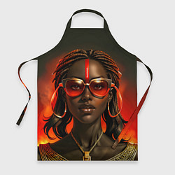 Фартук кулинарный Девушка афро с косичками в модных очках, цвет: 3D-принт