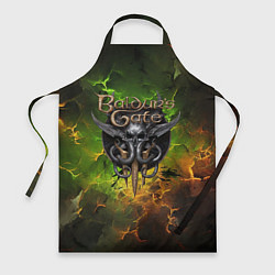Фартук кулинарный Baldurs Gate 3 logo dark green fire, цвет: 3D-принт
