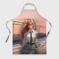 Фартук кулинарный Девушка лисица на фоне заката, цвет: 3D-принт
