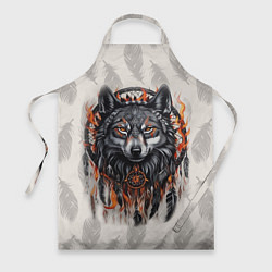 Фартук кулинарный Волк и ловец снов с перьями, цвет: 3D-принт