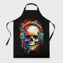 Фартук кулинарный Яркий череп в наушниках нарисованный красками, цвет: 3D-принт