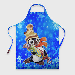 Фартук кулинарный Новогодний пингвин со снежинками, цвет: 3D-принт
