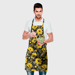 Фартук кулинарный Желтые цветы на черном фоне паттерн, цвет: 3D-принт — фото 2