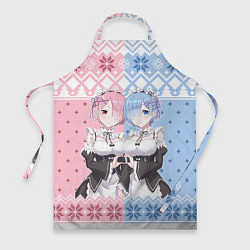 Фартук кулинарный Рем и Рам новогодний свитер, цвет: 3D-принт