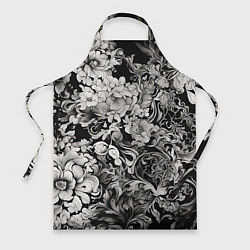 Фартук кулинарный Чёрно белый цветочны узор, цвет: 3D-принт