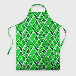 Фартук кулинарный Зелёные треугольники и белые полосы, цвет: 3D-принт