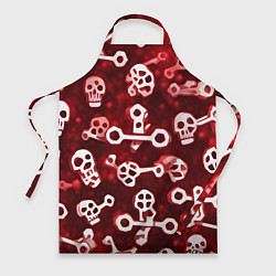 Фартук кулинарный Белые черепки и кости на красном фоне, цвет: 3D-принт