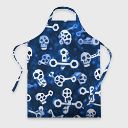 Фартук кулинарный Белые черепки и кости на синем, цвет: 3D-принт