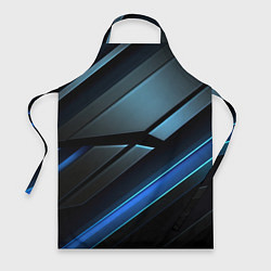 Фартук кулинарный Черная абстракция с синим неоновым ярким свечением, цвет: 3D-принт