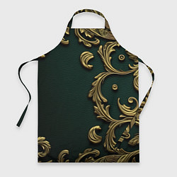 Фартук кулинарный Лепнина золотые узоры на зеленой ткани, цвет: 3D-принт