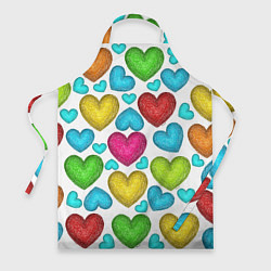 Фартук кулинарный Сердца нарисованные цветными карандашами, цвет: 3D-принт