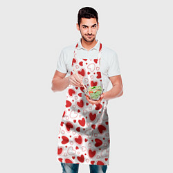 Фартук кулинарный Красные сердечки на белом фоне, цвет: 3D-принт — фото 2