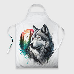 Фартук кулинарный Портрет волка на фоне природы, цвет: 3D-принт