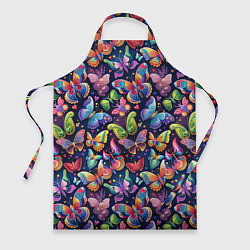 Фартук кулинарный Бабочки в паттерне разноцветный яркий фон, цвет: 3D-принт