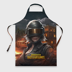 Фартук кулинарный PUBG девушка в шлеме, цвет: 3D-принт
