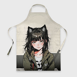 Фартук кулинарный Девушка-кошка в болотной толстовке, цвет: 3D-принт