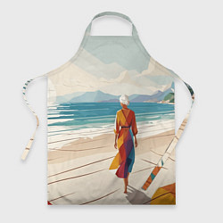 Фартук кулинарный Летний пейзаж с женщиной на пляже, цвет: 3D-принт