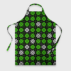 Фартук кулинарный Бело-зелёные звёзды на чёрном фоне, цвет: 3D-принт