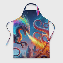 Фартук кулинарный Огнедышащий дракон против осьминога - нейроарт фан, цвет: 3D-принт
