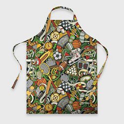 Фартук кулинарный Спортивный инвентарь коллаж, цвет: 3D-принт