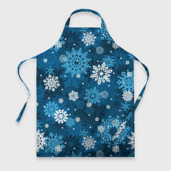 Фартук кулинарный Снежинки белые и голубые, цвет: 3D-принт