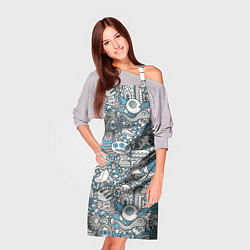 Фартук кулинарный Дудлинг серо-голубой, цвет: 3D-принт — фото 2