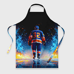 Фартук кулинарный Хоккеист в синем пламени, цвет: 3D-принт