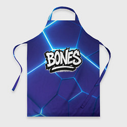 Фартук кулинарный Bones белое лого на синих плитах, цвет: 3D-принт
