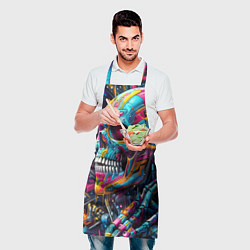 Фартук кулинарный Cyber skull - pattern, цвет: 3D-принт — фото 2